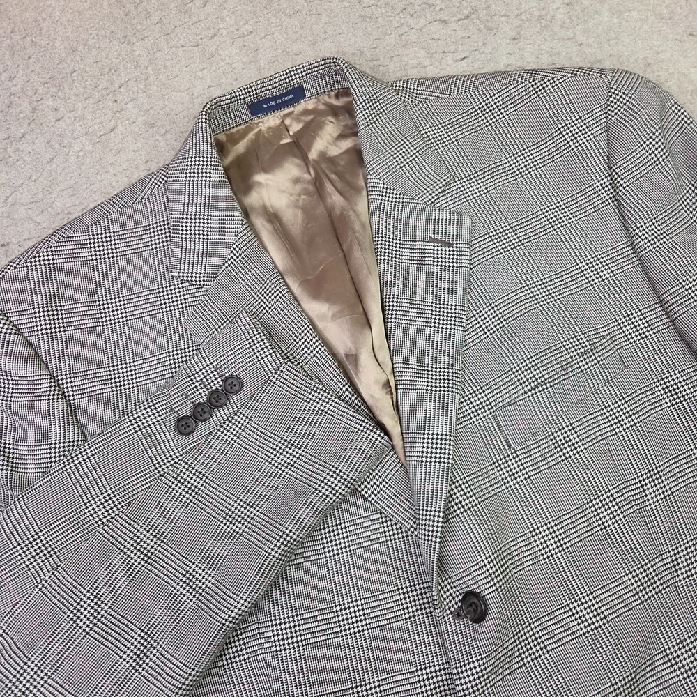 Ralph Lauren Silk Wool Blazer Mens 48R Gray Houndstooth Plaid 3 Button Sport